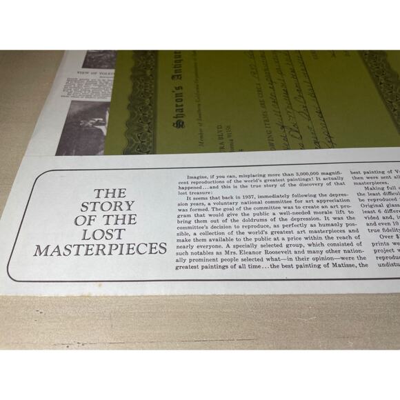 1937 Treasures of Art National Worlds Greatest Paintings w/COA 1974 Appraisal - Picture 14 of 16